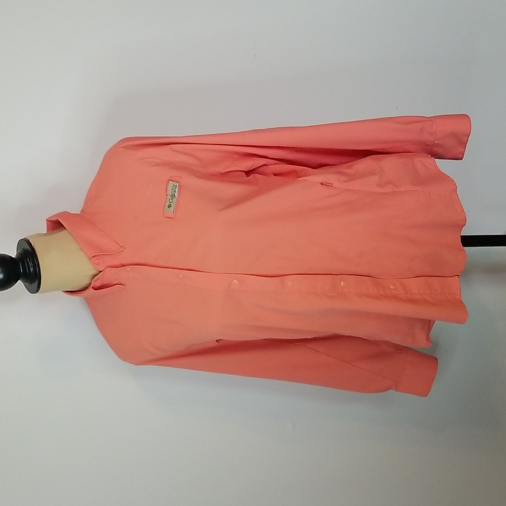 Columbia Pink PFG Bahama Long Sleeve Button Down snap buttons Shirt Size Large